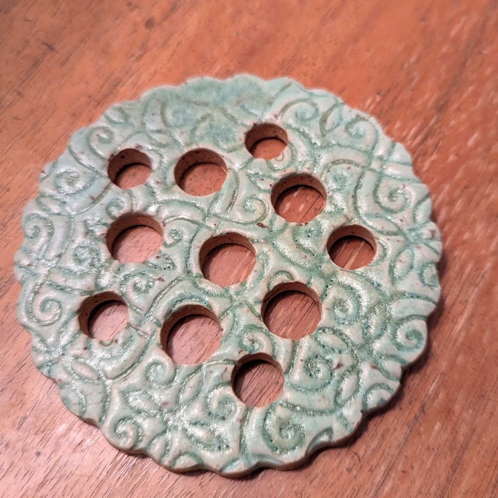 Green Art Pottery Floral Frog